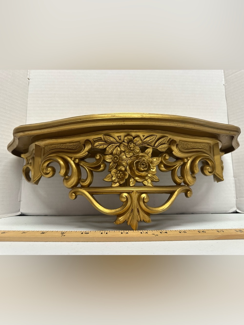Vintage 1969 Dart Gold Floral Wall Shelf Hollywood Regency USA